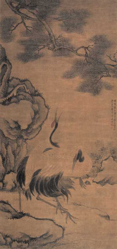 郑岱 戊寅（1758年）作 松鹤图 立轴